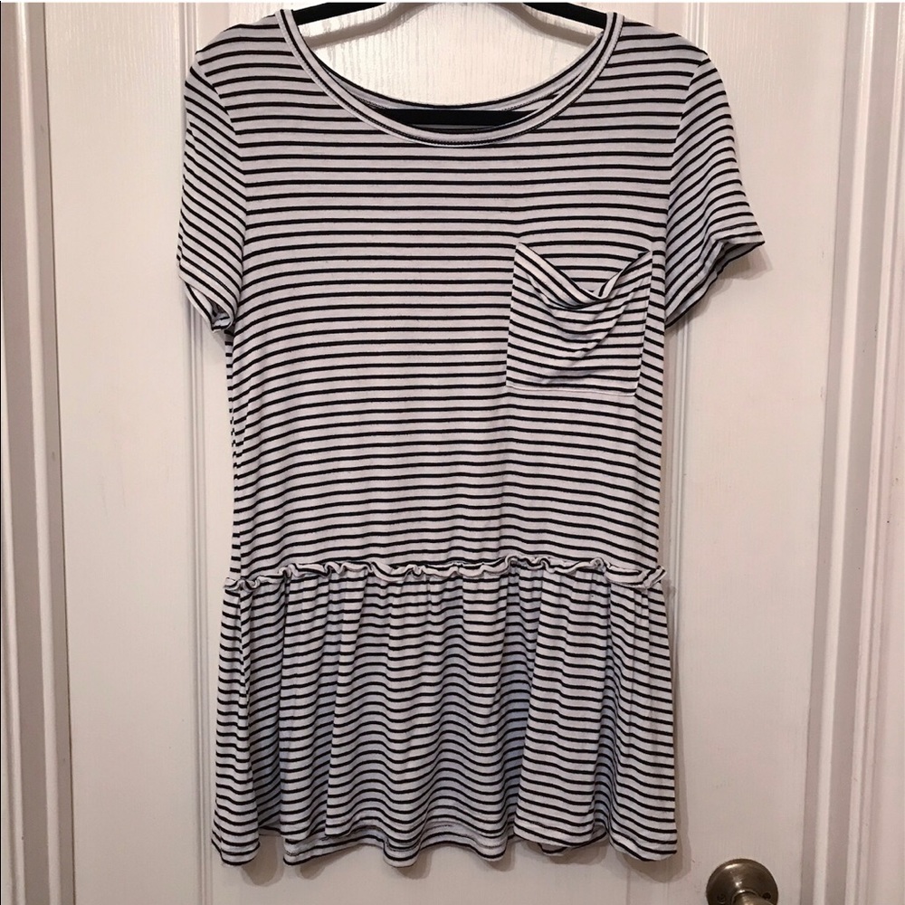 Striped Dropped Waist Ruffle Hem Top